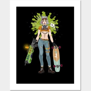 Longboard girl holding a blaster Posters and Art